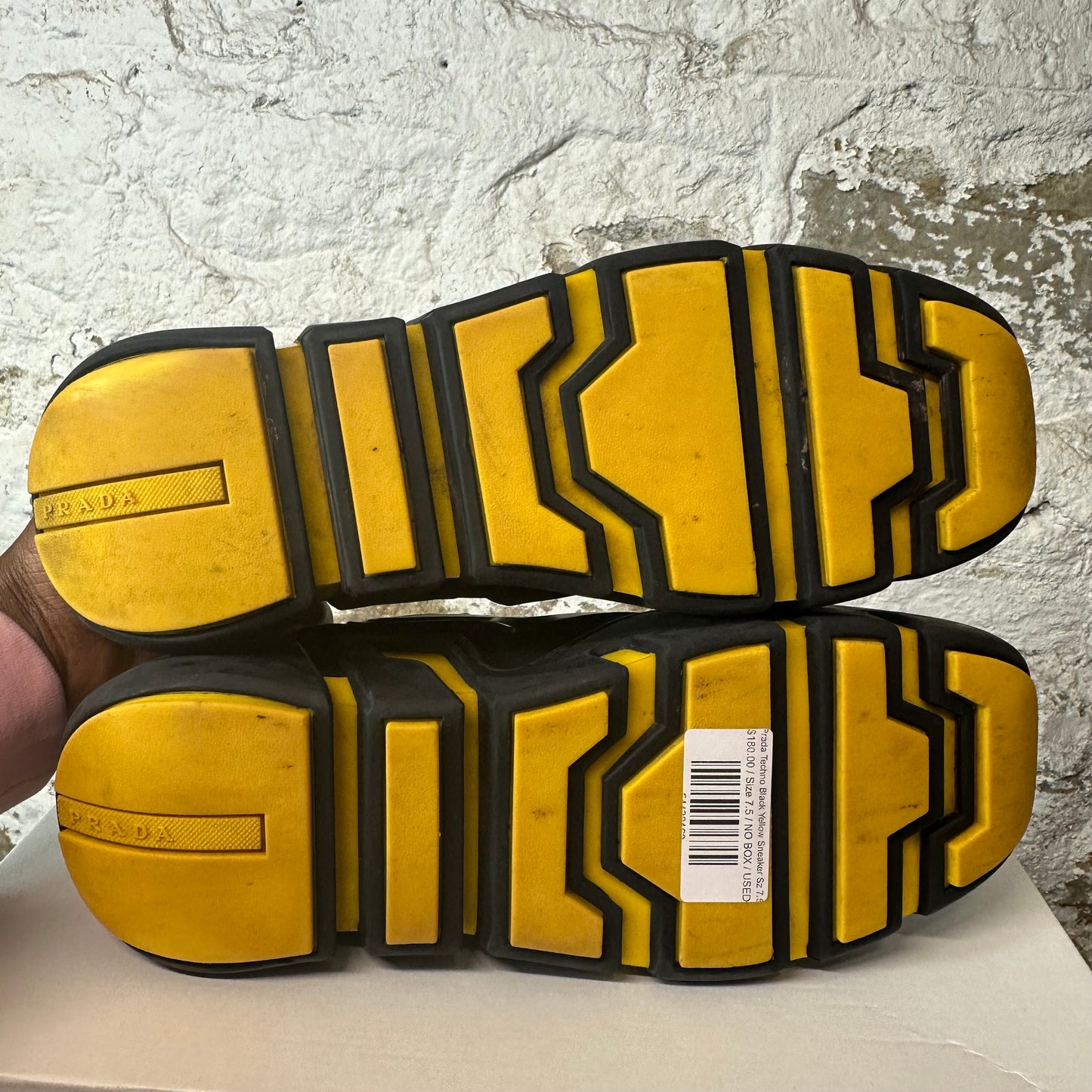 Prada Techno Black Yellow Sneaker Sz 7.5