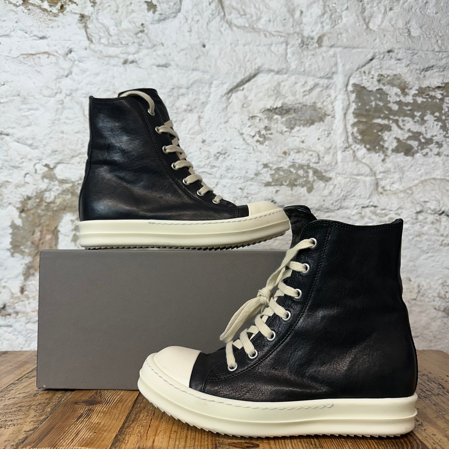 Rick Owens High Black Leather Milk Sneaker Sz 5 (37)