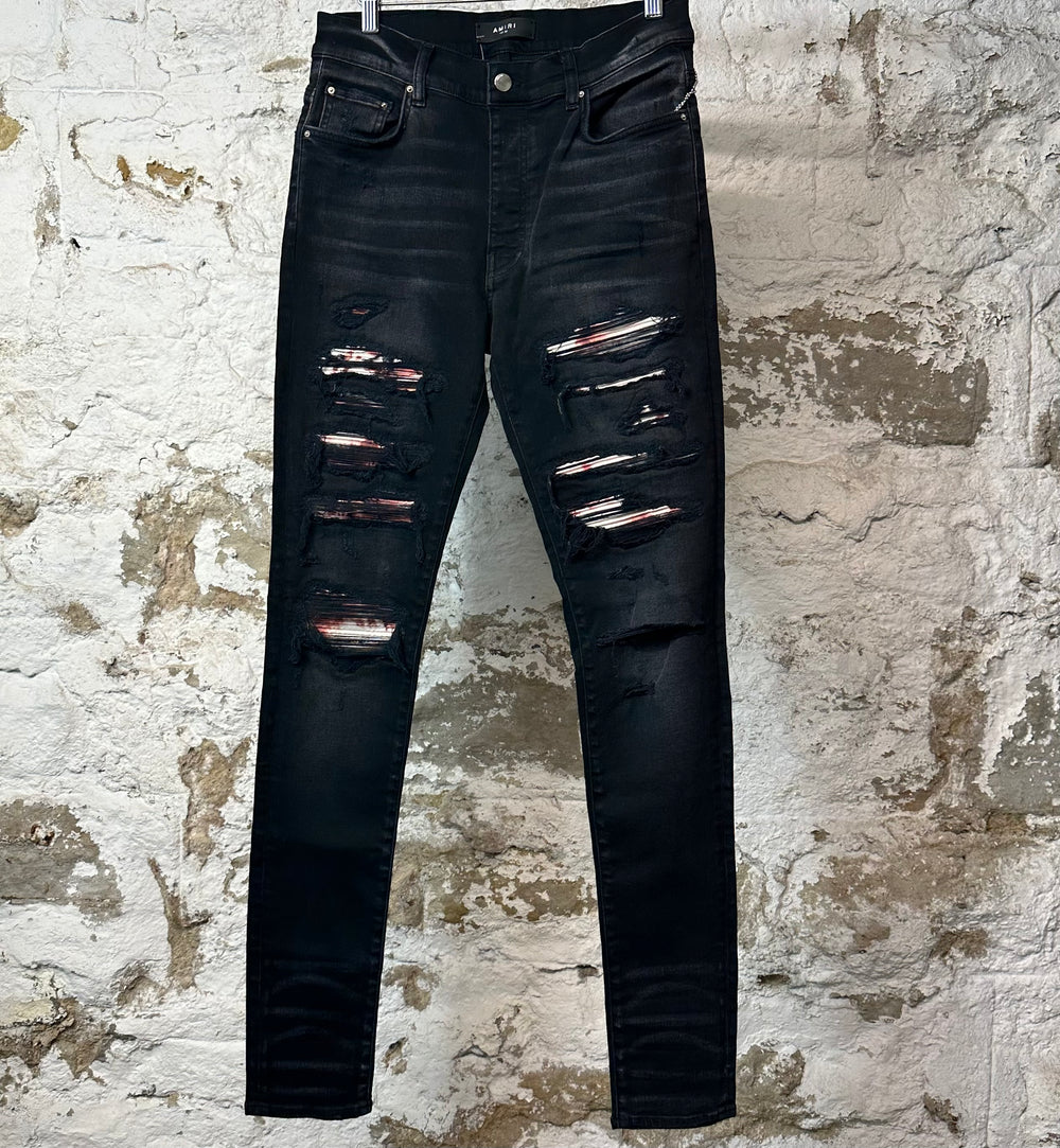 Amiri MX1 Red White Tie Dye Black Denim Jeans Sz 32