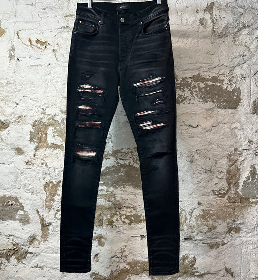 Amiri MX1 Red White Tie Dye Black Denim Jeans Sz 32