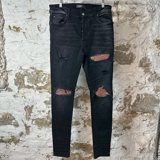 Amiri MX1 Brown Paisley Black Denim Jeans Sz 36