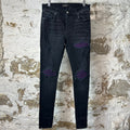 Amiri MX1 Purple Suede Black Denim Jeans Sz 31