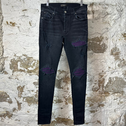 Amiri MX1 Purple Suede Black Denim Jeans Sz 31