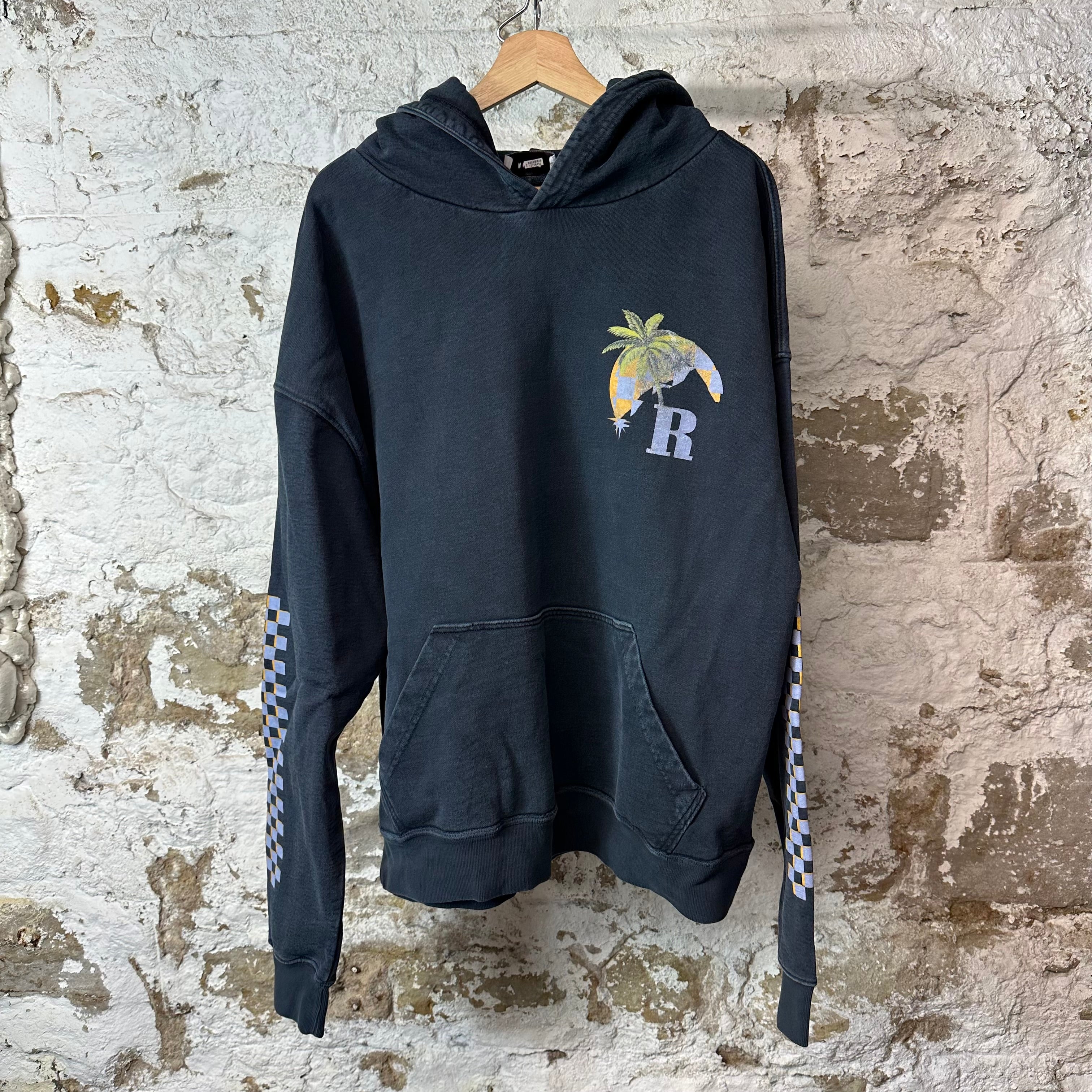 Rhude Palm Tree Checkered Navy Hoodie Sz L