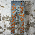 Amiri Orange Leather Star Chemist Blue Denim Jeans Sz 30