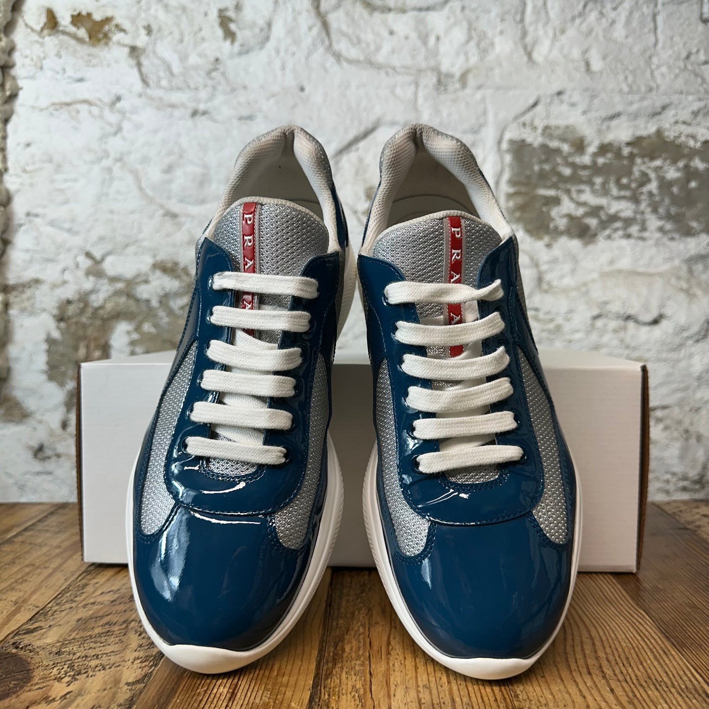 Prada Americas Cup Aviation Blue Grey White Sneaker Sz 8.5