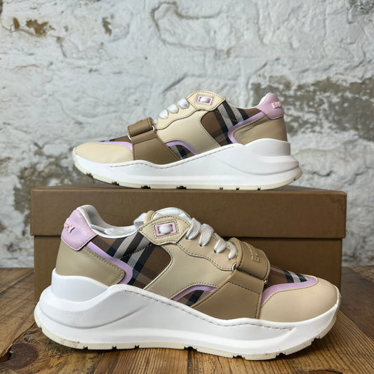 Burberry Ramsey Beige Plaid Pink White Sneaker Sz 6.5 (39)