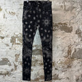 Amiri Knee Rip White Paisley Print Black Denim Jeans Sz 30