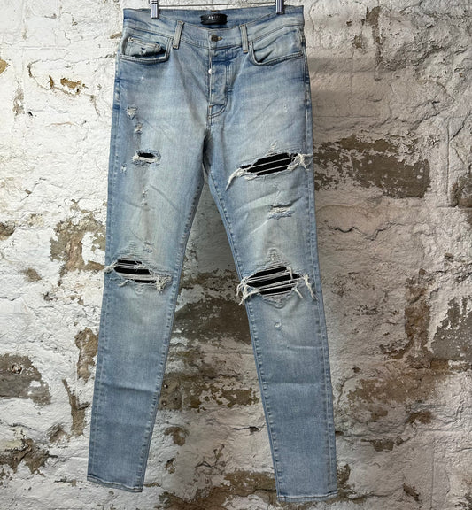 Amiri MX1 Black Suede Blue Denim Jeans Sz 33