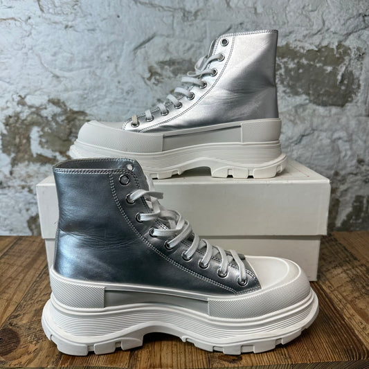 Alexander McQueen Silver White Tread Boot Sz 10.5 (43.5)