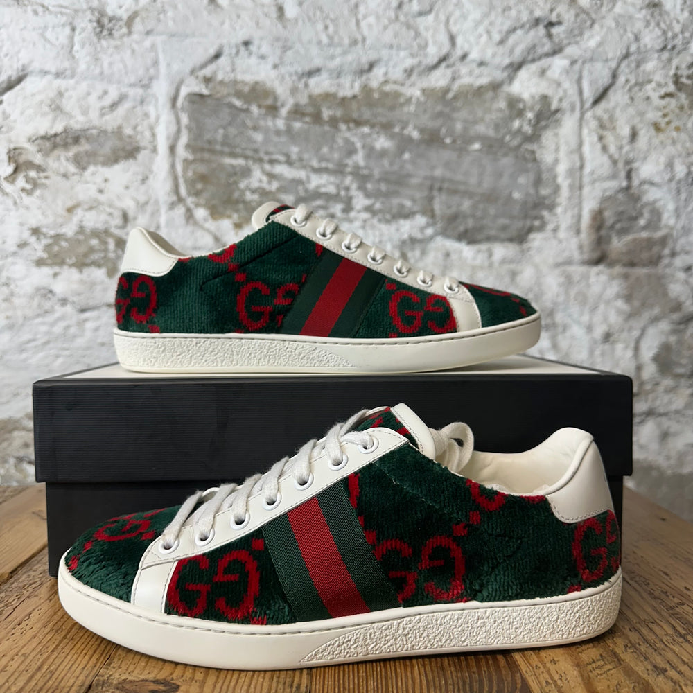 Gucci Red GG Monogram Green Terry Ace Sneaker Sz 4.5 (36.5)