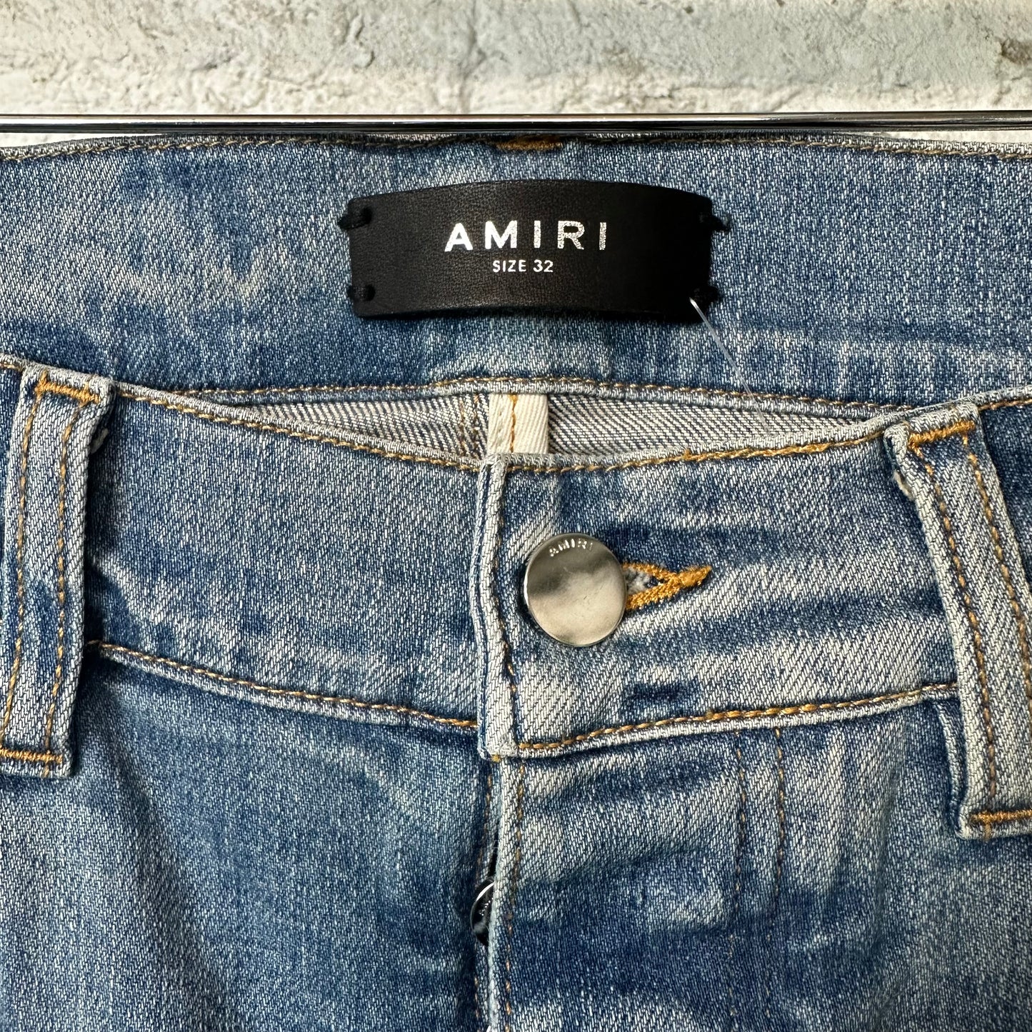 Amiri MX1 Gray Orange Plaid Blue Denim Jeans Sz 32