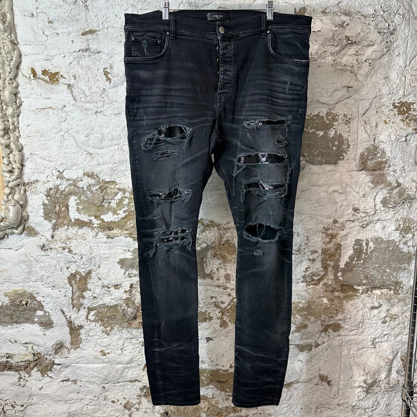 Amiri Sequen Thrasher Black Denim Jeans Sz 40