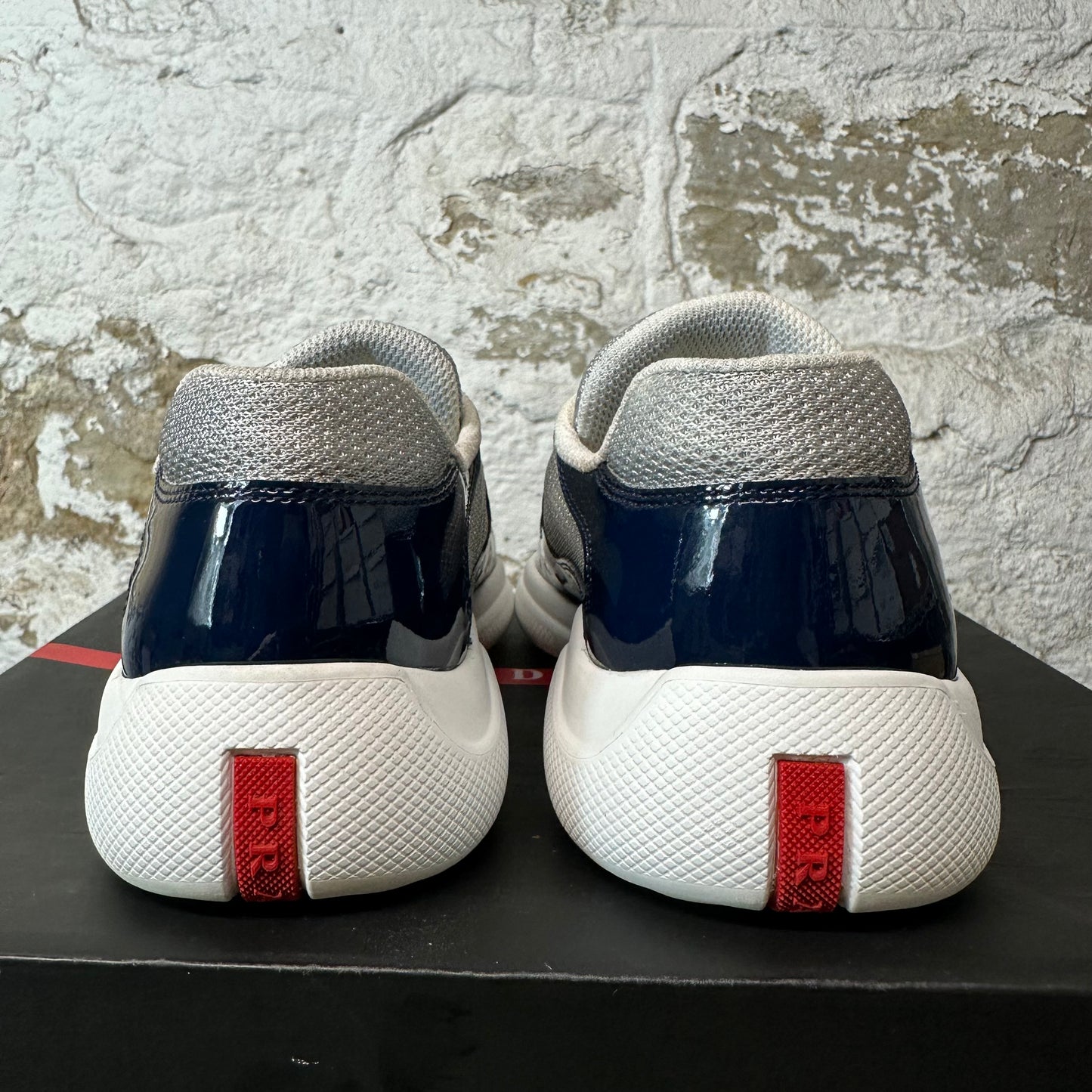 Prada Americas Cup Navy Patent Grey White Sneaker Sz 6 (38.5)