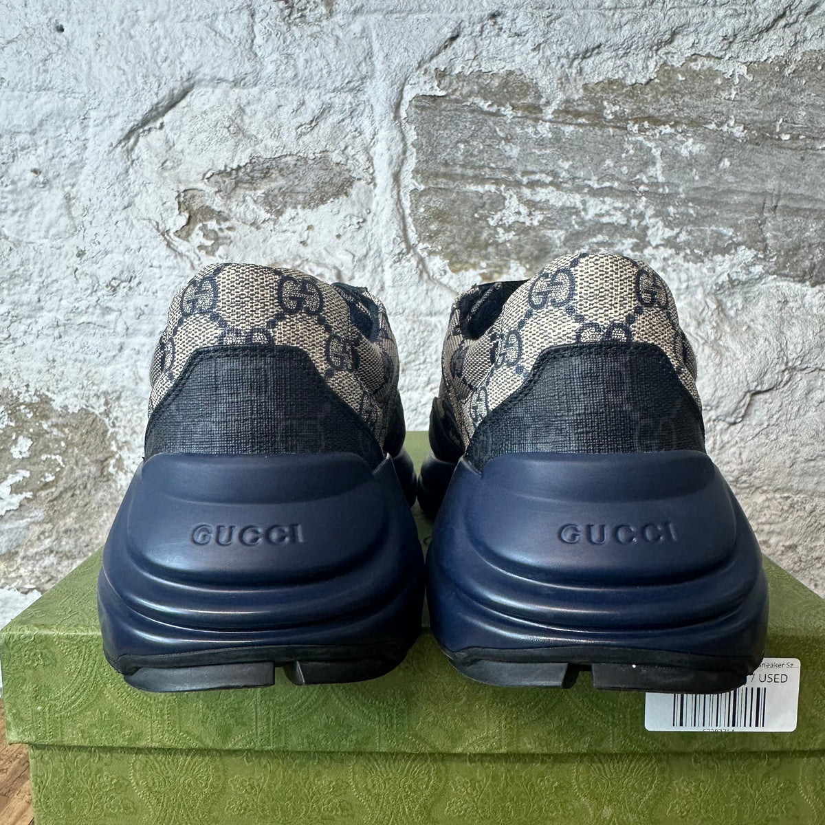 Gucci Rhyton Navy GG Monogram Sneaker Sz 7.5