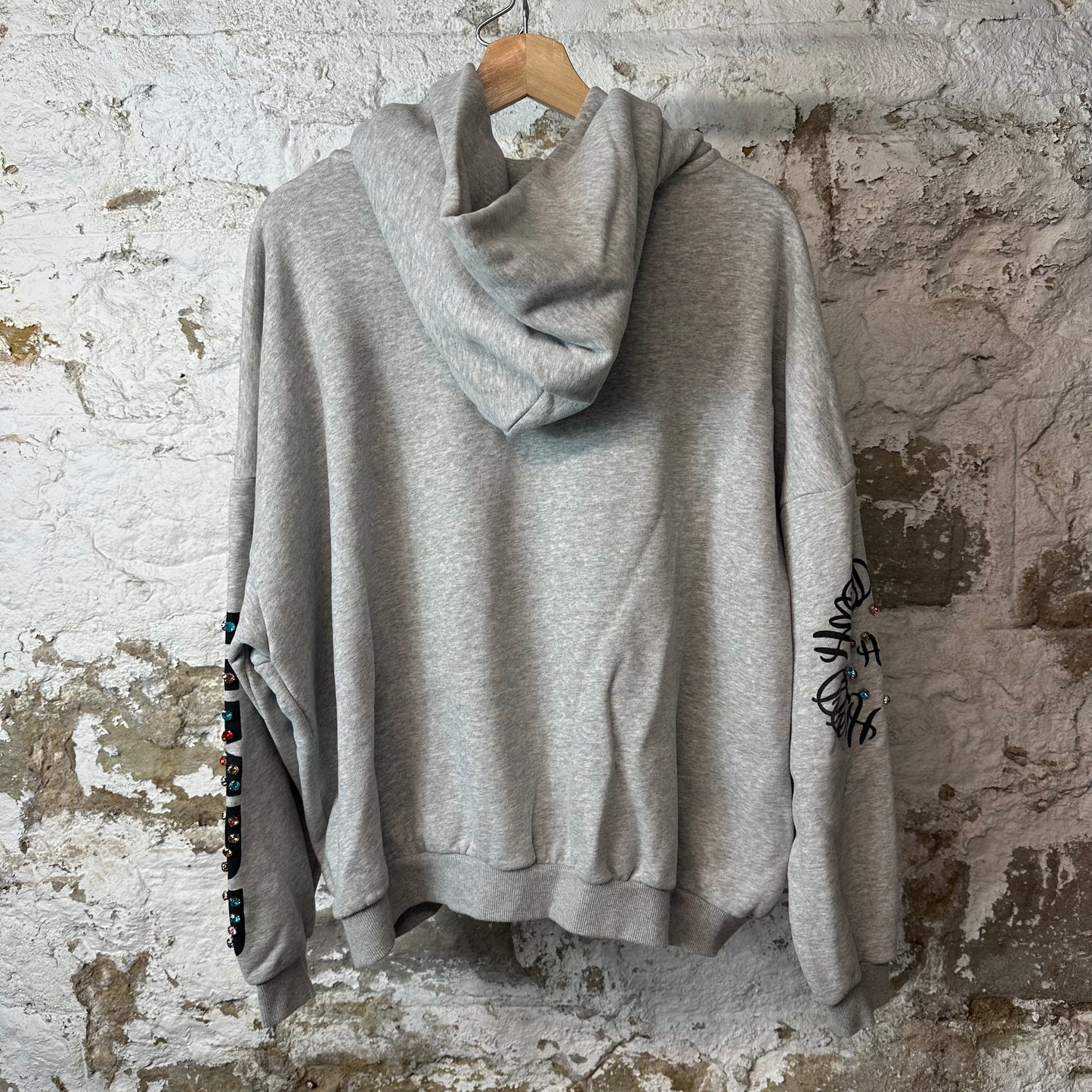 HMDD Crystals Grey Zip Up Hoodie Sz M