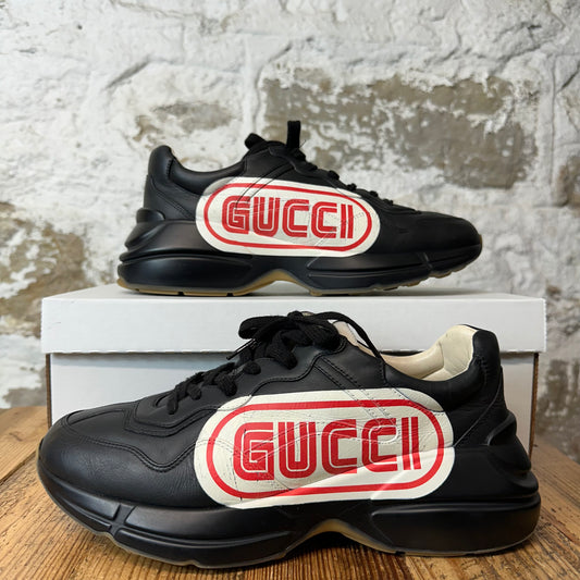 Gucci Rhyton Red White Logo Black Sneaker Sz 7.5