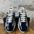 Prada Americas Cup Navy Patent Grey White Sneaker Sz 5.5 (37.5)
