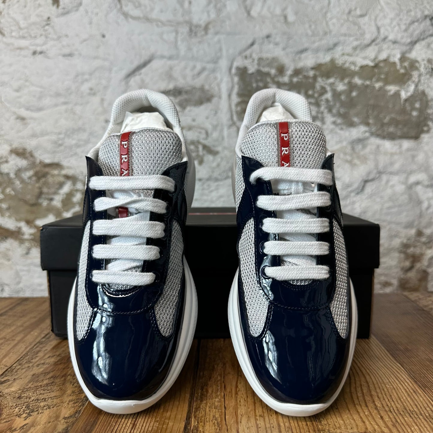 Prada Americas Cup Navy Patent Grey White Sneaker Sz 5.5 (37.5)