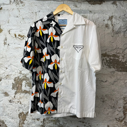 Prada Double Match White Orange Black Button Up Shirt Sz M