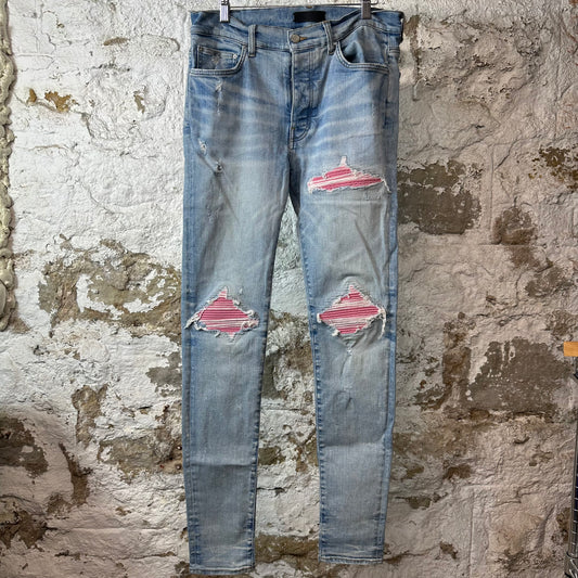 Amiri MX1 Pink Suede Blue Denim Jeans Sz 34
