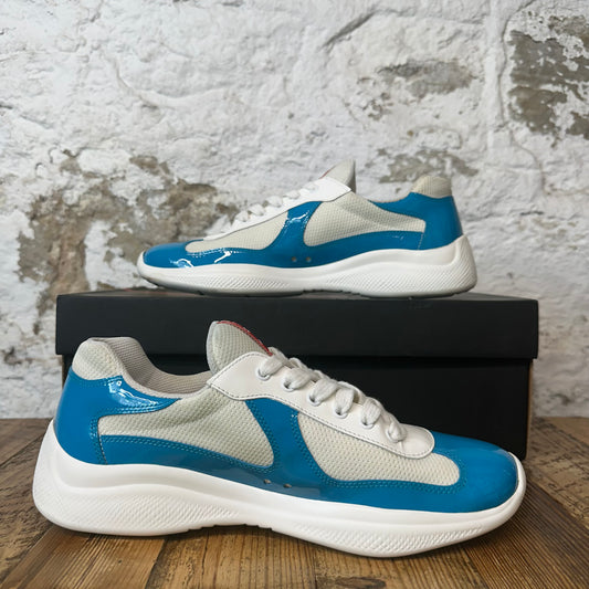 Prada Americas Cup Teal Patent Cream White Sneaker Sz 8.5
