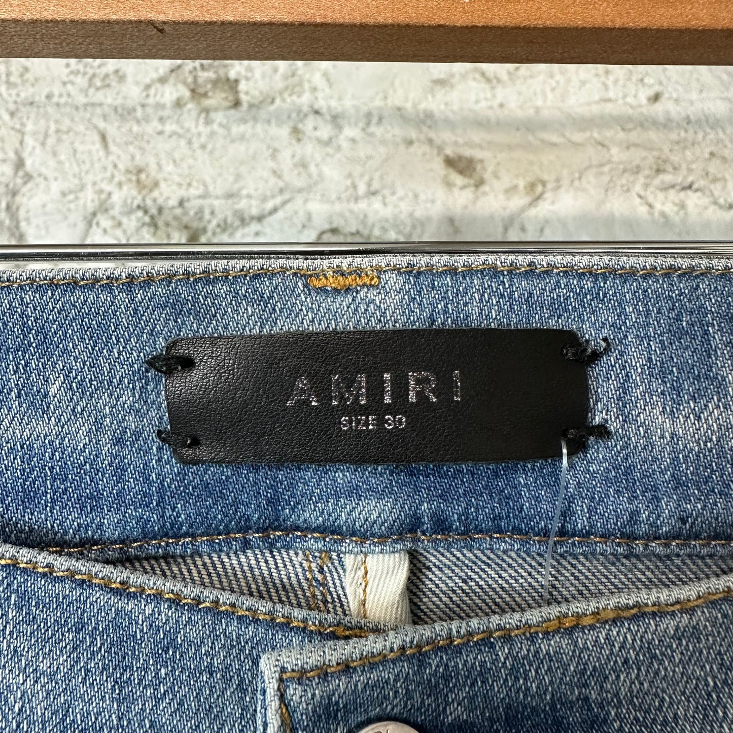 Amiri MX1 Cream Suede Blue Denim Jeans Sz 30