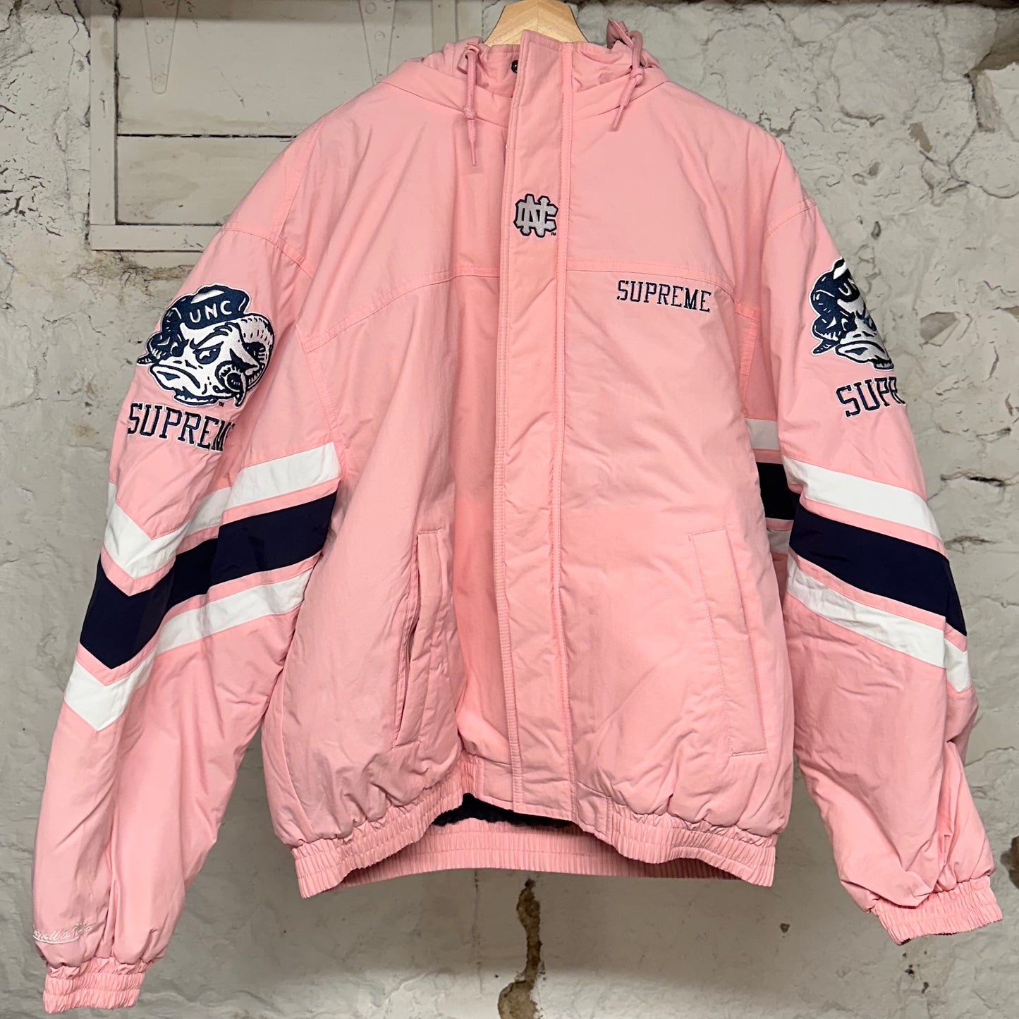 Supreme Mitchell & Ness UNC Pink Jacket Sz L