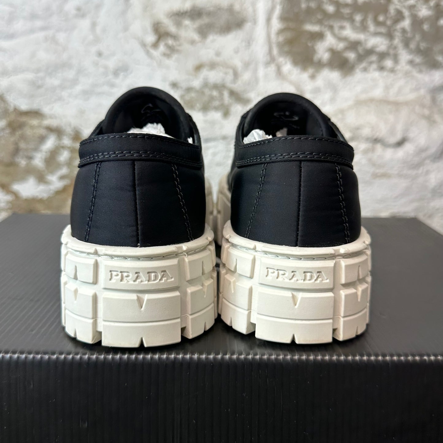Prada Double Wheel Platform Black White Sneaker Sz 5 (37)