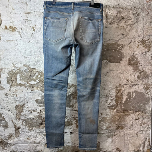 Amiri MX1 Grey Orange Plaid Patch Blue Denim Jeans Sz 34