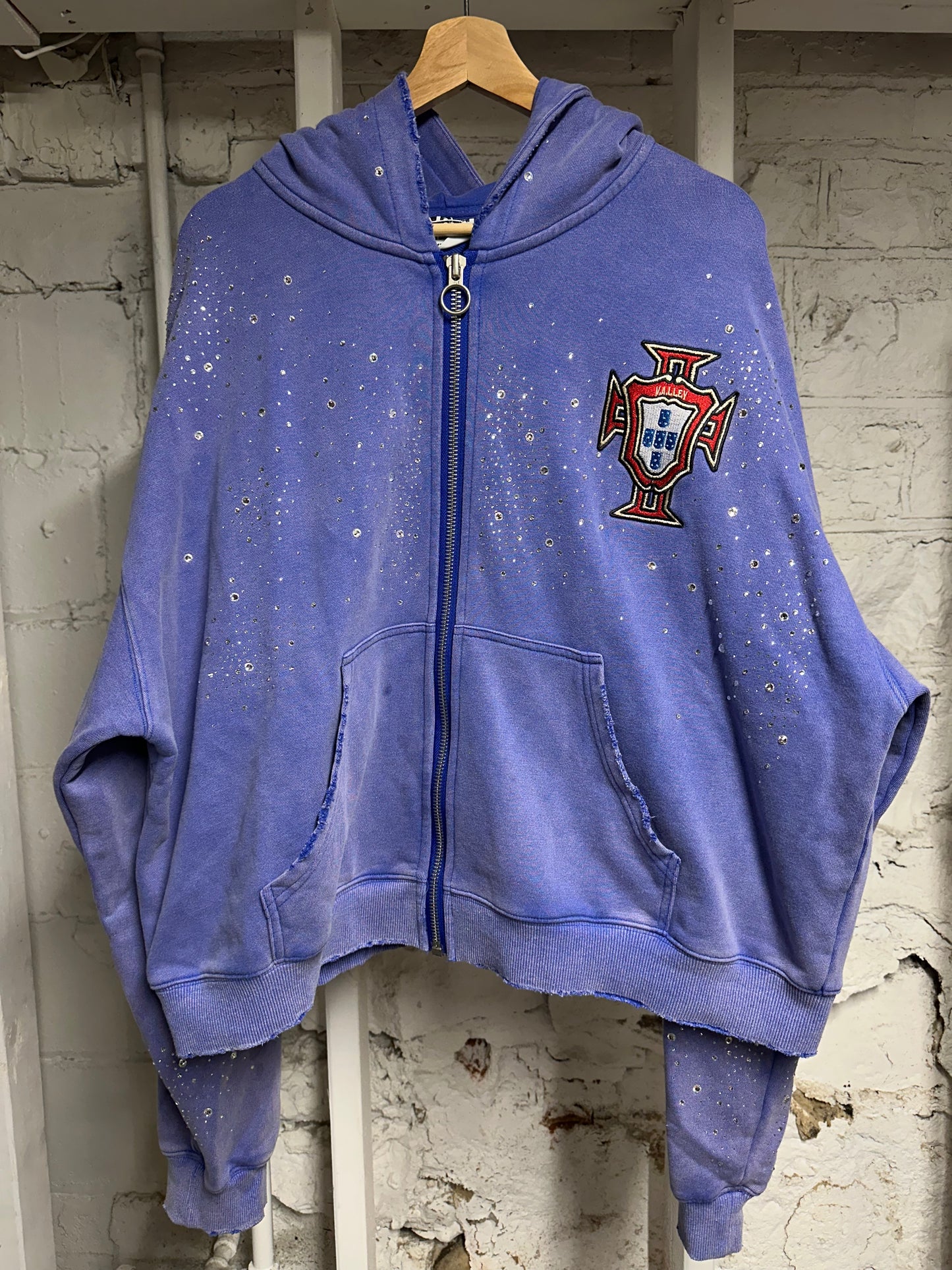 Vale Rhinestones Blue Zip Up Hoodie Sz XL