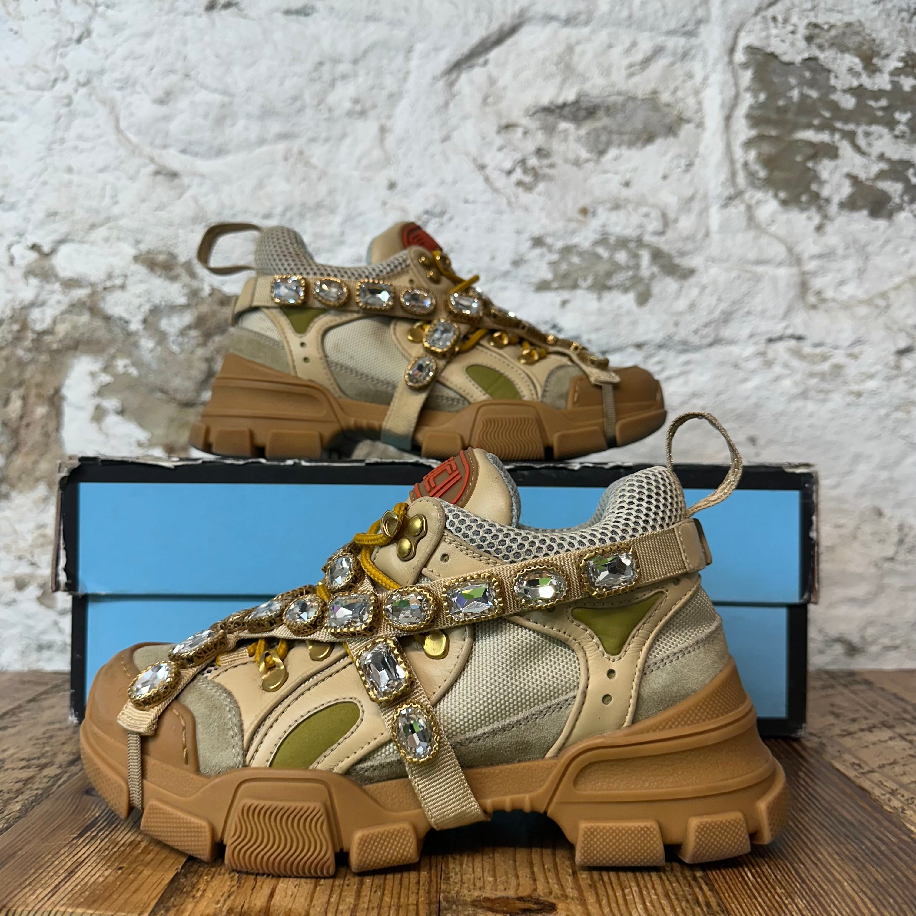 Gucci Flashtrek Crystal Beige Sneaker Sz 4.5 (36.5)