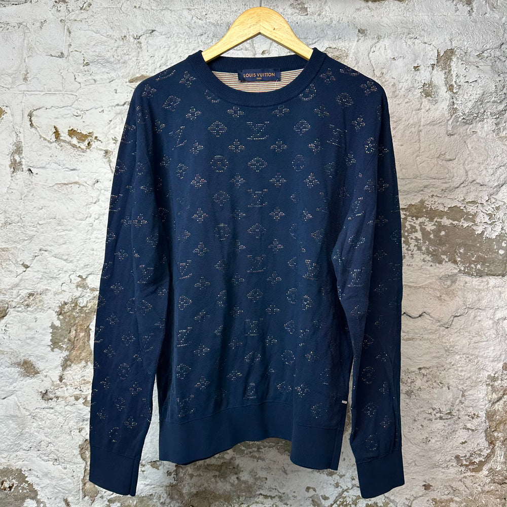 Louis Vuitton Drop Needle Monogram Crewneck Navy Sz XL