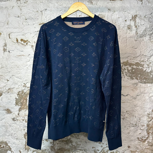 Louis Vuitton Drop Needle Monogram Crewneck Navy Sz XL