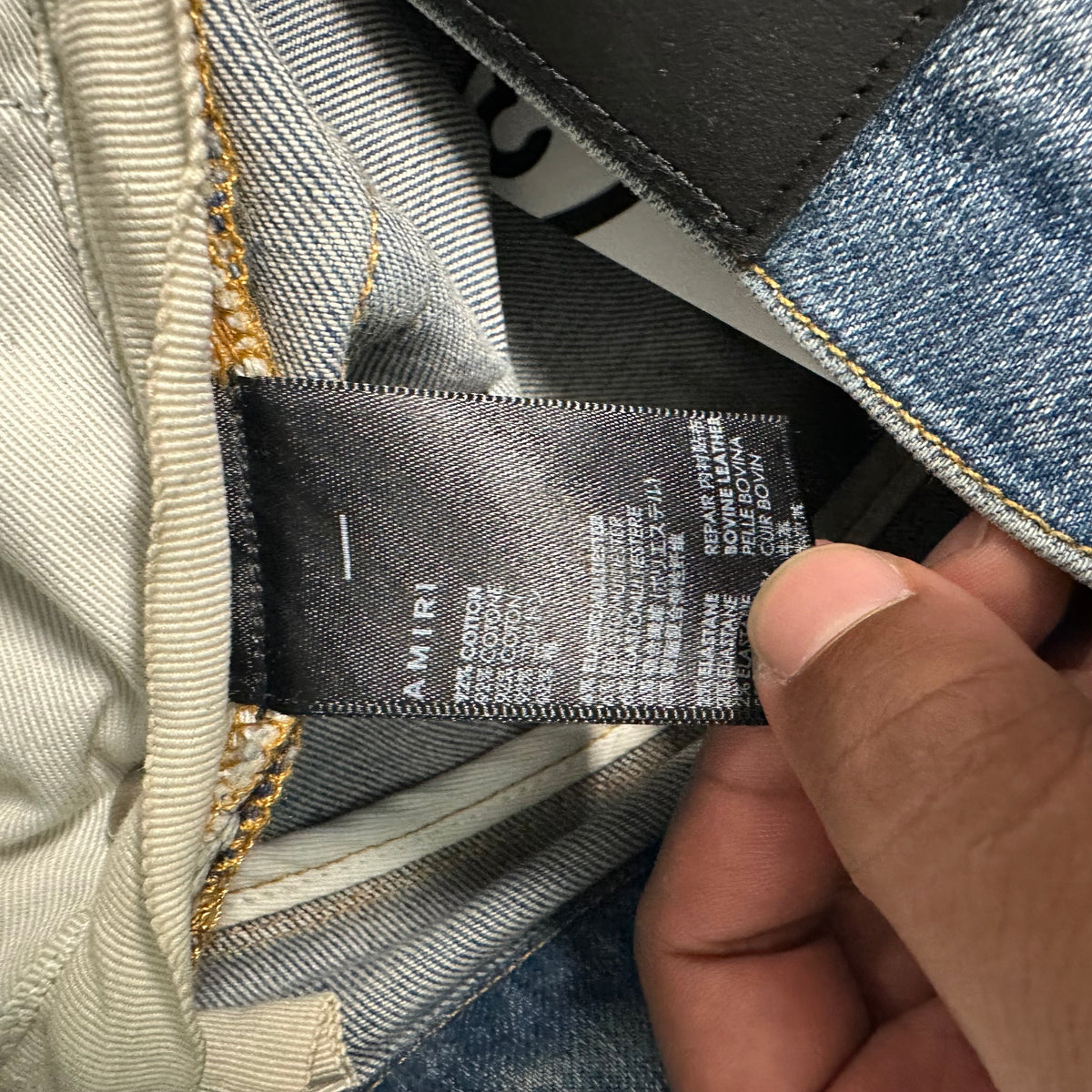 Amiri MX1 Black Leather Blue Denim Jeans Sz 29