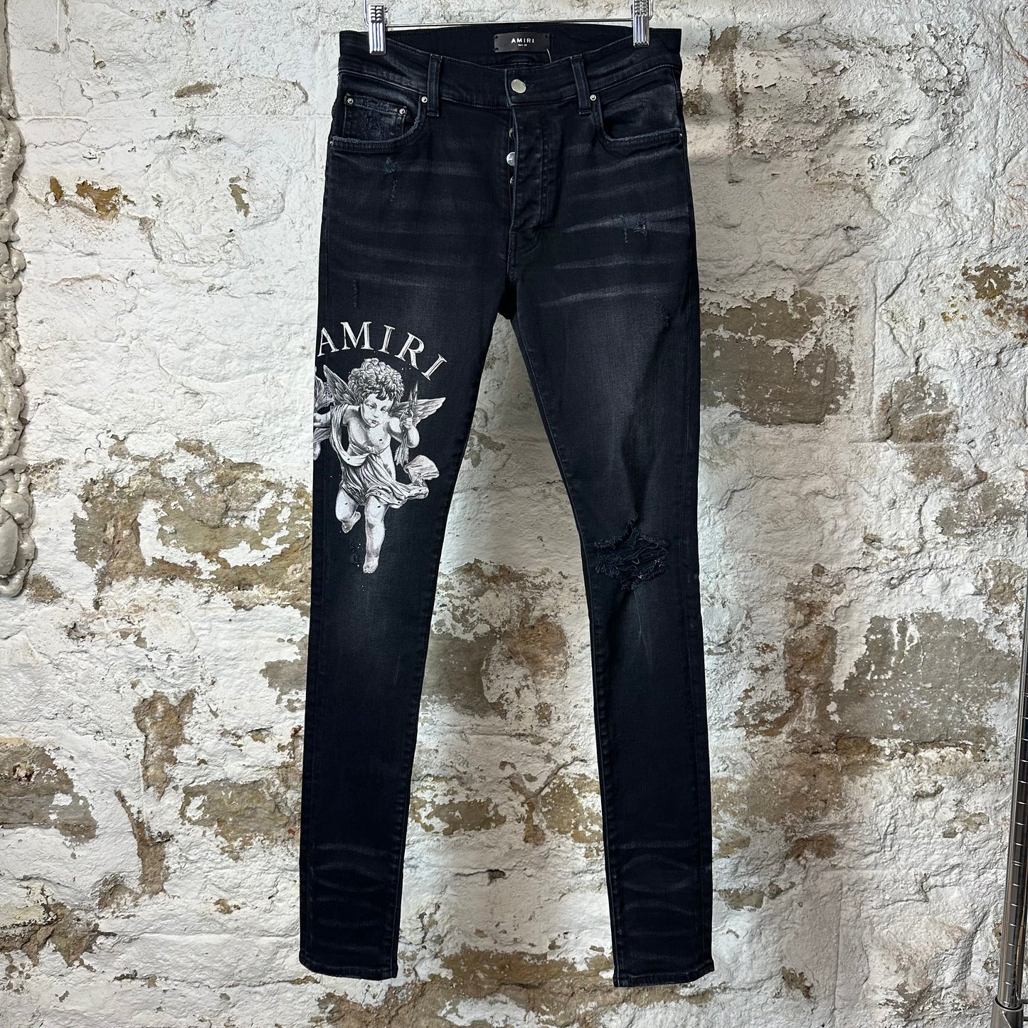 Amiri Cherub Logo Black Denim Jeans Sz 29