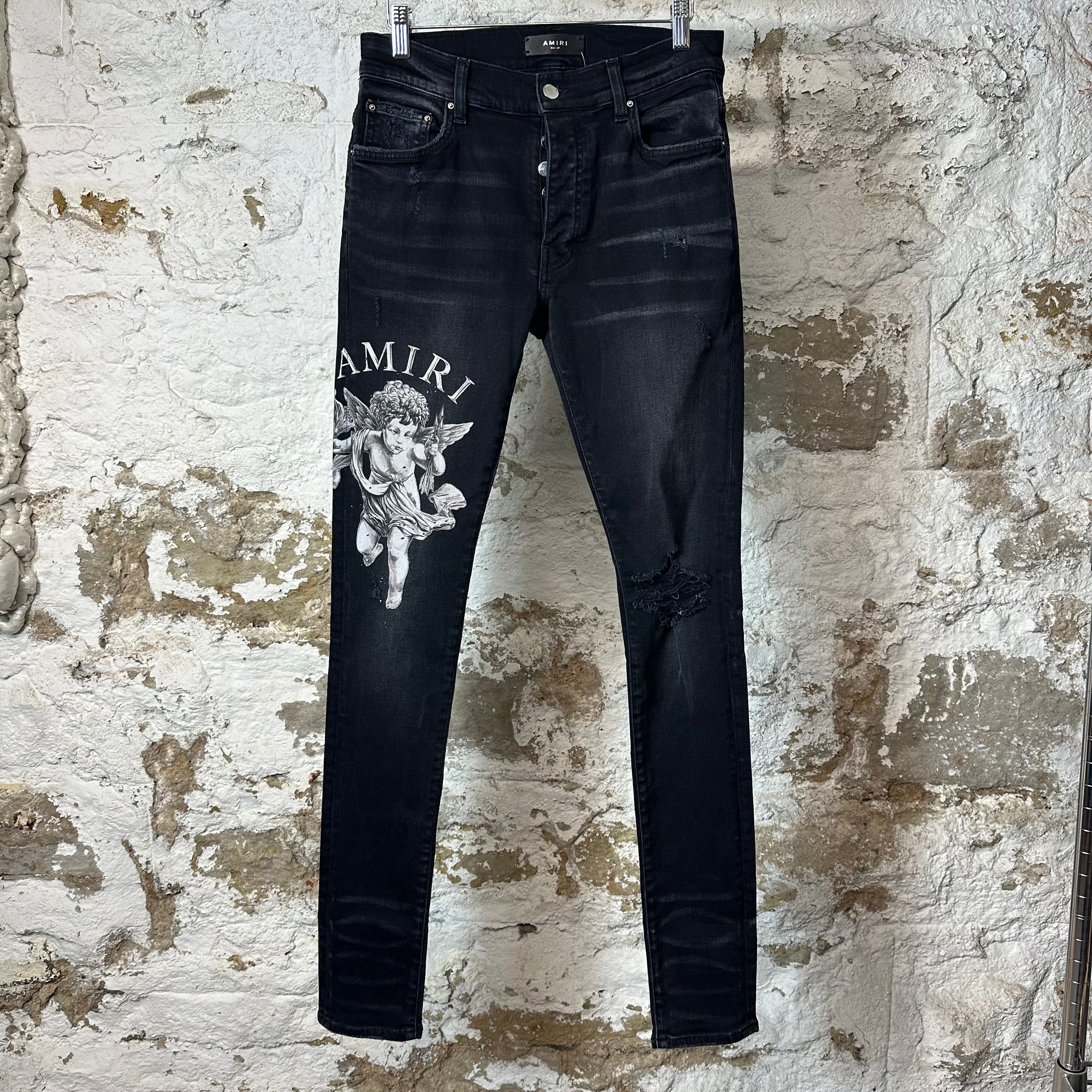 Amiri Cherub Logo Black Denim Jeans Sz 29