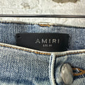 Amiri MX1 Black Leather Washed Blue Denim Jeans Sz 36