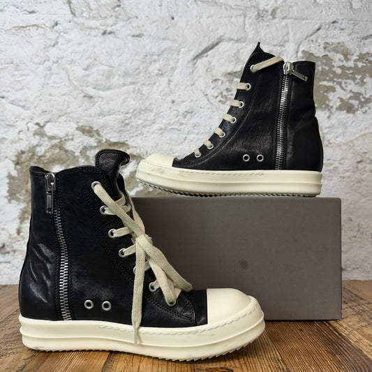 Rick Owens High Black Leather Milk Sneaker Sz 5 (37)