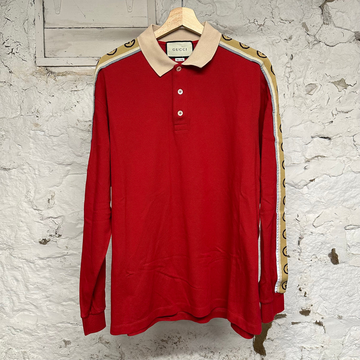 Gucci Interlocking G Stripe Red Long Sleeve Polo Sz XXXL