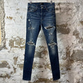Amiri MX1 Black Leather Dark Blue Denim Jeans Sz 29