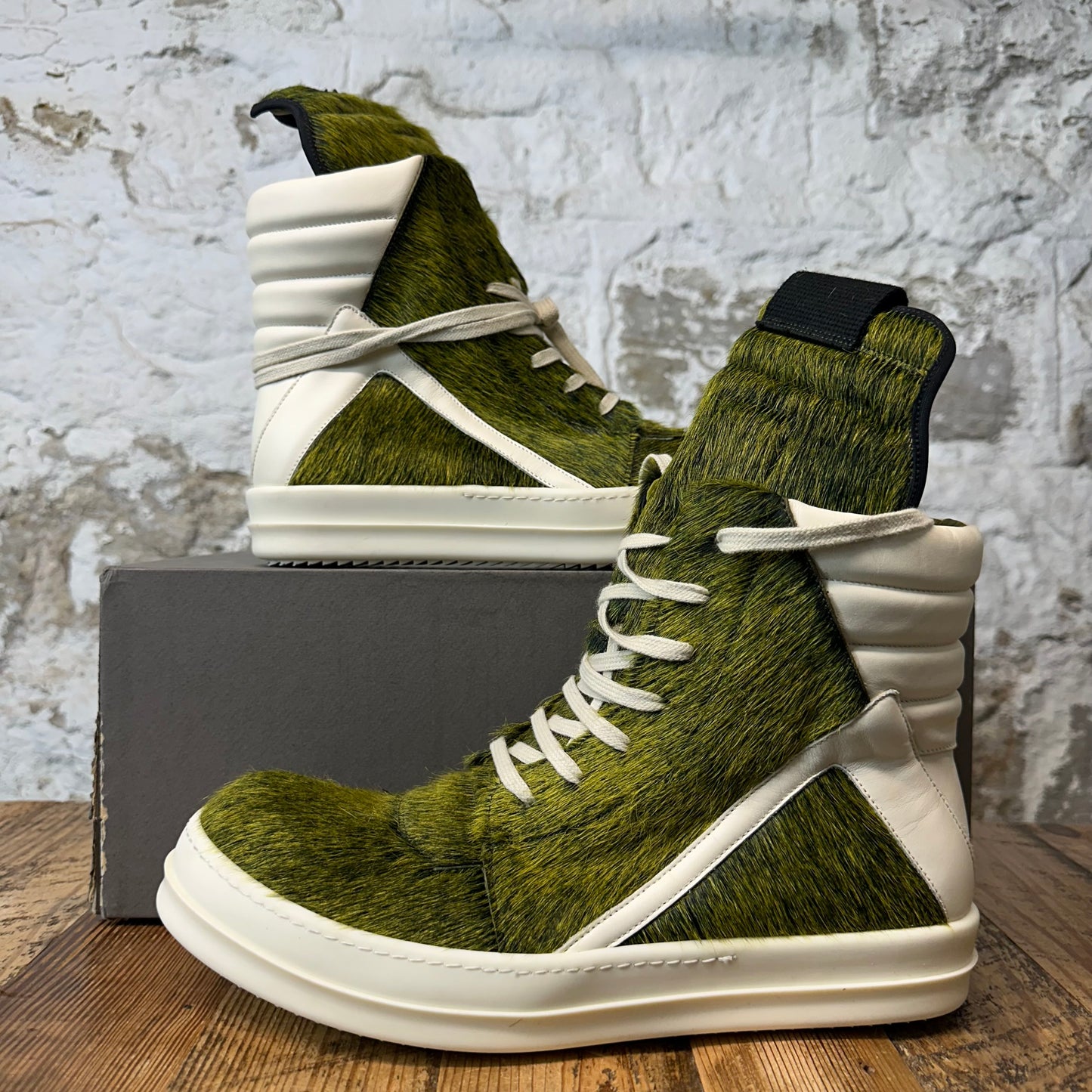 Rick Owens High Geobasket Pony Hair Acid Melange Milk Sneaker Sz 12 (45)