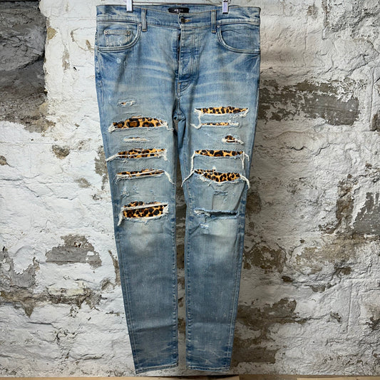 Amiri Leopard Print Thrasher Blue Denim Jeans Sz 36