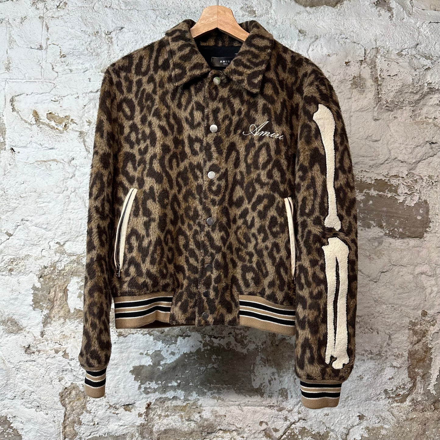 Amiri Cheetah Print Bone Varsity Jacket Sz M (48)