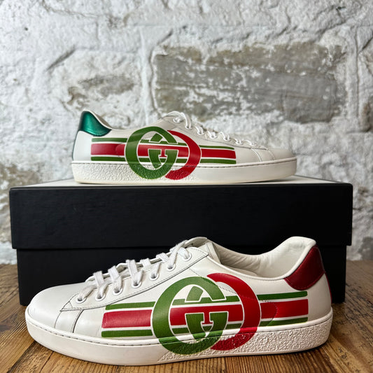 Gucci Red Green GG Logo White Ace Sneaker Sz 7.5