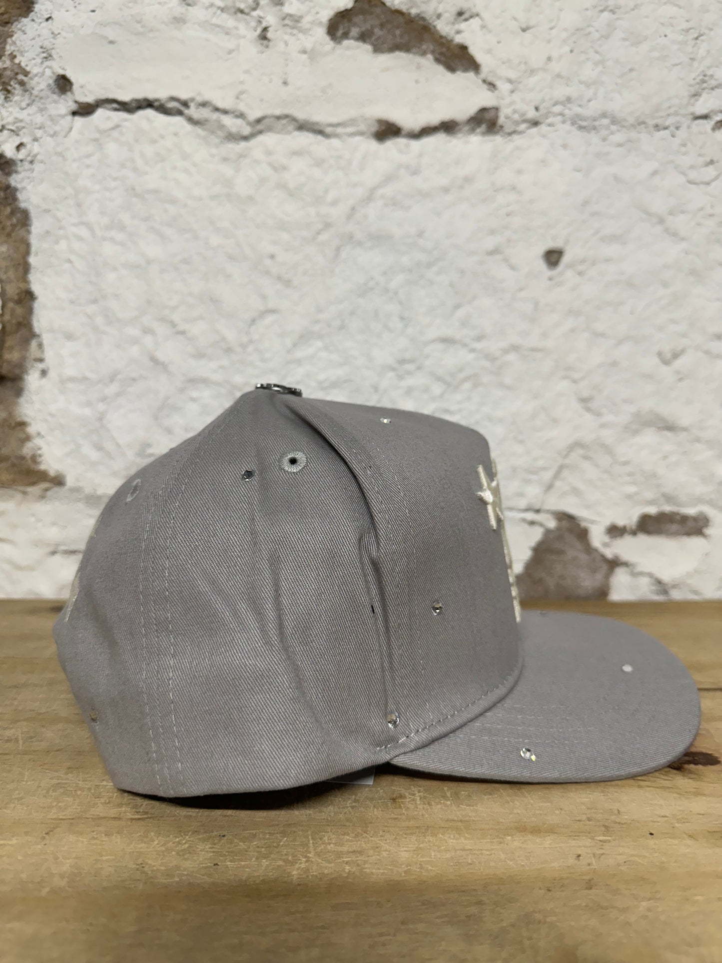 Hellstar Grey Rhinestone Snapback Hat DS