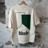 Rhude Green Logo T-shirt White Sz S