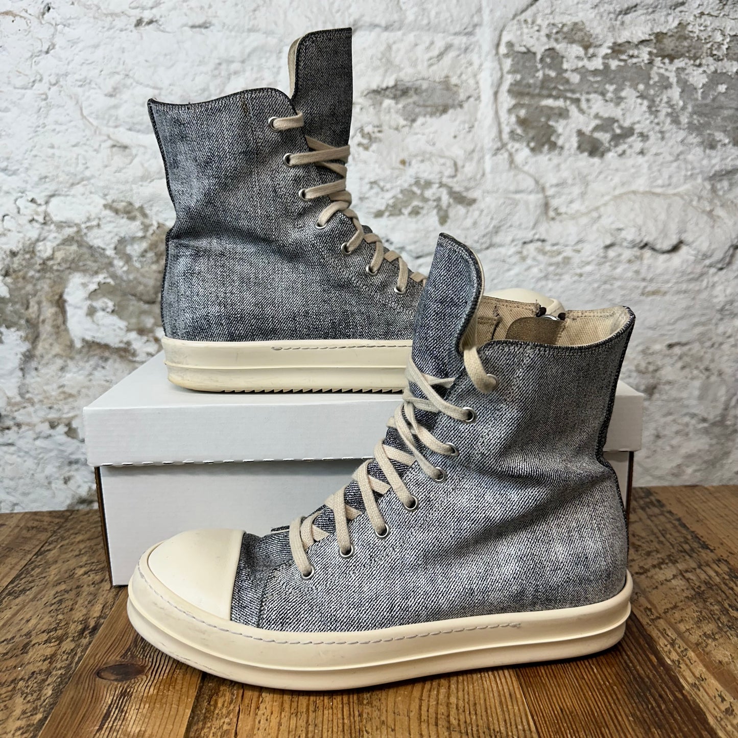 Rick Owens DRKSHDW Denim Cream High Sneaker Sz 9 (42) No Box