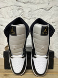 Air Jordan 1 Mid Patent Black White Gold Sz 14 DS