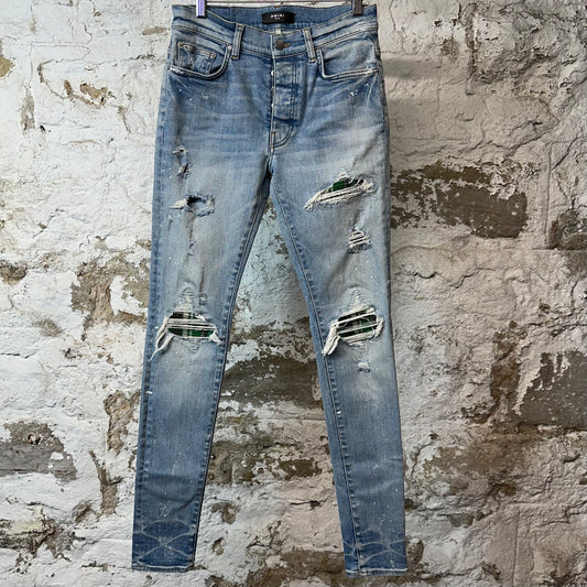Amiri MX1 Green Plaid Flannel Blue Denim Jeans Sz 30
